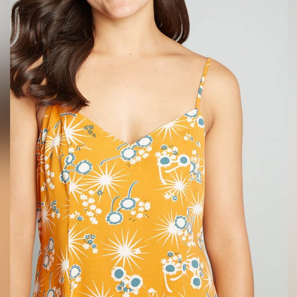 NEW Modcloth On Cloud Nineties Shift Dress Sunglasses Print Yellow Women M